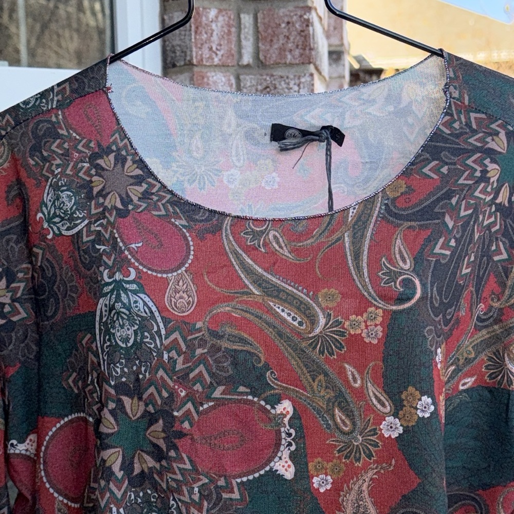 Marella Italy SOFT Rust Tunic Viscose Blend silver metallic Trim NWT Hi low